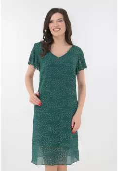 Rochie eleganta verde cu voaluri suprapuse si cerculete aurii imagine