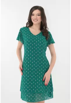 Rochie eleganta verde cu voaluri suprapuse si print auriu imagine