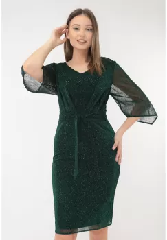 Rochie eleganta verde din tulle cu fir stralucitor si glitter imagine