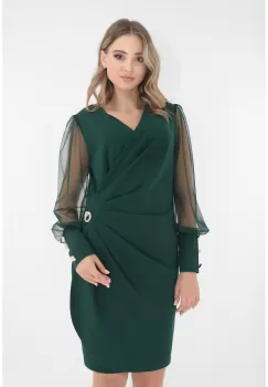 Rochie eleganta verde-smarald accesorizata cu brosa in talie imagine