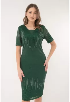 Rochie eleganta verde-smarald cu strasuri si glitter discret imagine