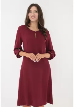 Rochie evazata bordo cu maneci bufante si perlute imagine