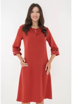 Rochie evazata caramizie cu maneci bufante si perlute imagine