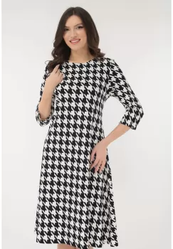 Rochie evazata cu imprimeu alb-negru tip piciorus de cocos imagine