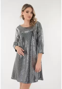 Rochie evazata de ocazie cu glitter argintiu imagine
