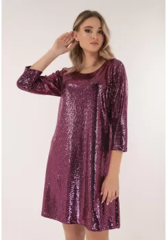 Rochie evazata de ocazie cu glitter fucsia imagine