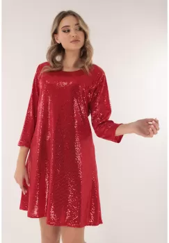 Rochie evazata de ocazie cu glitter rosu imagine
