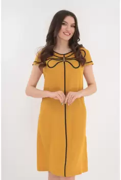 Rochie evazata mustar accesorizata cu banda satinata neagra imagine