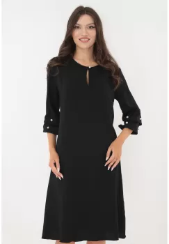Rochie evazata neagra cu maneci bufante si perlute imagine