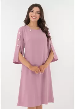 Rochie evazata roz cu nasturi decorativi imagine