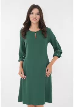 Rochie evazata verde cu maneci bufante si perlute imagine