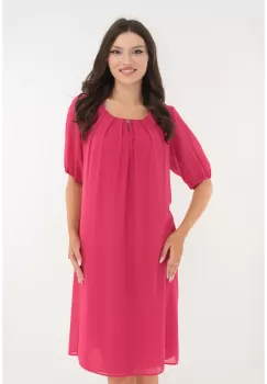 Rochie fucsia din voal cu pliuri si decupaj la decolteu imagine