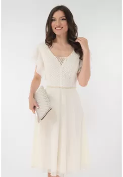 Rochie ivory de ocazie din tulle cu volanase pe umeri imagine