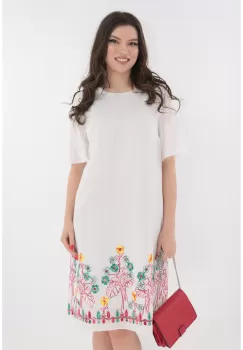 Rochie lejera alba cu broderie florala la tiv imagine