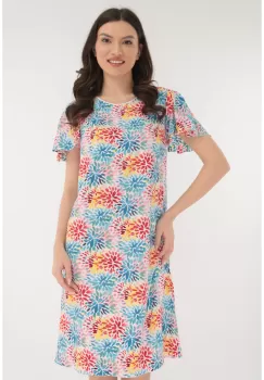 Rochie lejera alba cu print floral multicolor imagine