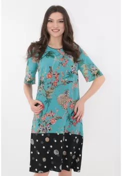 Rochie lejera bleu cu imprimeu floral si bordura neagra imagine