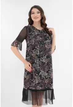 Rochie lejera cu imprimeu floral discret si volanas la tiv imagine