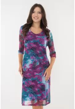 Rochie lejera din tulle albastru cu print floral ciclamen imagine