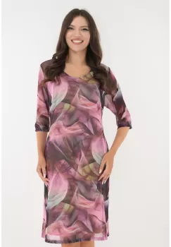 Rochie lejera din tulle lila cu print abstract imagine