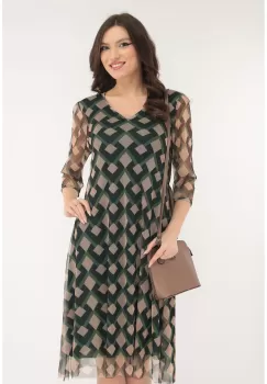 Rochie lejera din tulle negru cu romburi bej imagine