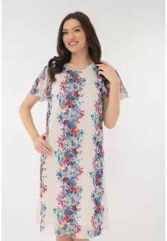 Rochie lejera din voal alb cu print floral vertical imagine