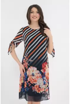 Rochie lejera din voal bleumarin cu imprimeu floral imagine