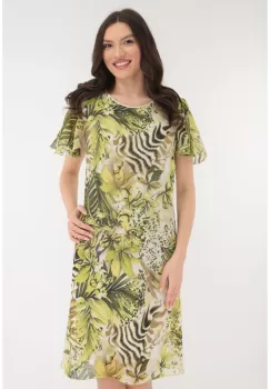 Rochie lejera din voal cu print tropical verde imagine