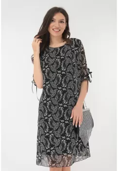 Rochie lejera din voal negru cu imprimeu floral alb imagine