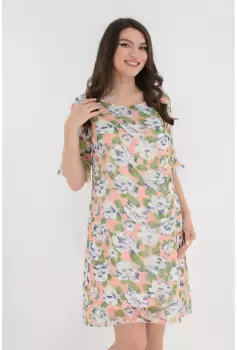 Rochie lejera din voal roz cu flori maxi albe imagine