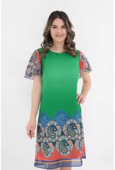 Rochie lejera din voal verde cu bordura multicolor imagine