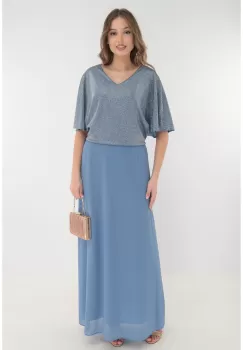 Rochie lunga bleu cu glitter in partea superioara imagine