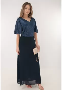 Rochie lunga bleumarin cu glitter in partea superioara imagine