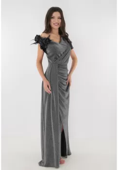 Rochie lunga de seara din lurex argintiu imagine