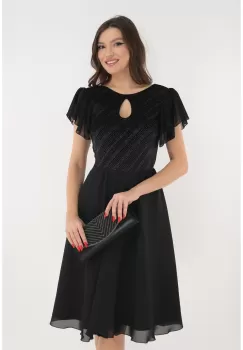 Rochie neagra clos din voal si catifea cu glitter imagine