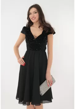 Rochie neagra clos din voal si catifea cu paiete imagine