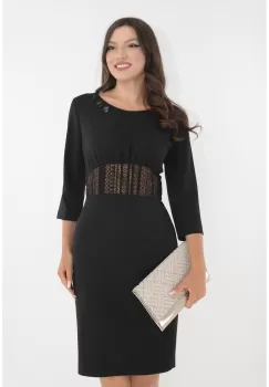 Rochie neagra cu insertii din brocart auriu in talie imagine