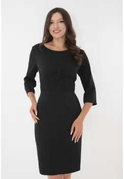Rochie neagra cu insertii din brocart cu glitter in talie imagine