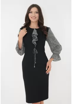 Rochie neagra cu maneci si volanas din voal cu buline albe imagine