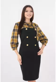 Rochie neagra cu nasturi aurii si funda imagine