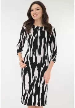 Rochie neagra cu print abstract alb imagine