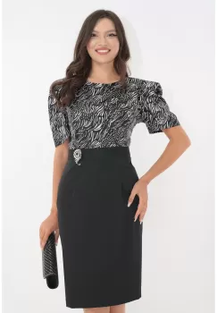 Rochie neagra de ocazie cu animal print si maneci bufante imagine