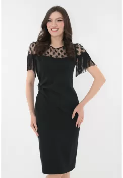 Rochie neagra de ocazie cu franjuri imagine