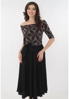 Rochie neagra de ocazie cu glitter si cordon in talie imagine