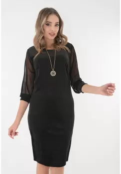 Rochie neagra din catifea moale cu maneci din tulle imagine