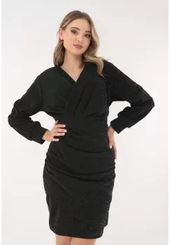 Rochie neagra din lurex cu fronseuri si decolteu parte peste parte imagine