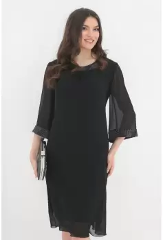 Rochie neagra din voal accesorizata cu insertii argintii imagine