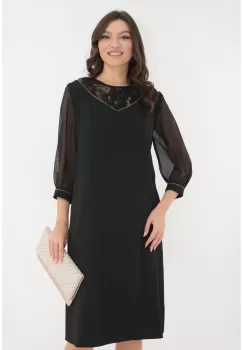 Rochie neagra eleganta cu dantela si fir argintiu imagine