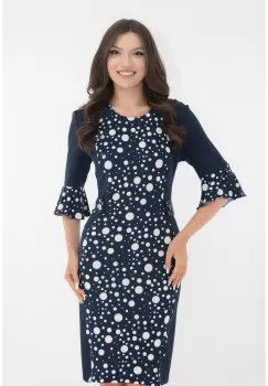 Rochie office bleumarin cu buline albe imagine