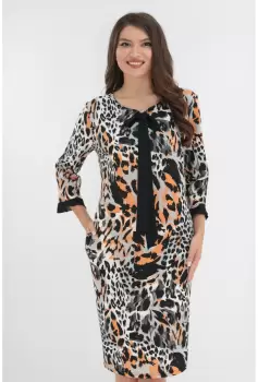 Rochie office cu animal print si esarfa neagra imagine