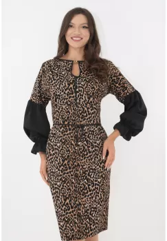 Rochie office cu animal print si maneci bufante imagine